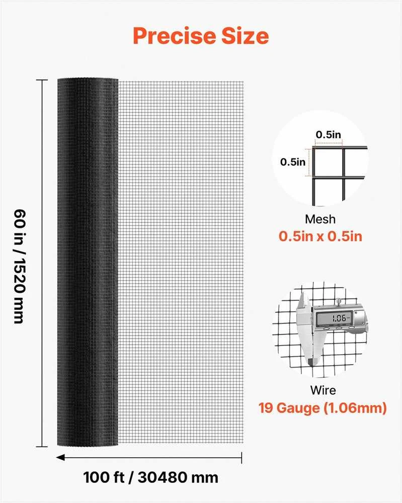 VEVOR Cinkuotas tinklas paukščiams 152cm x 30.4m