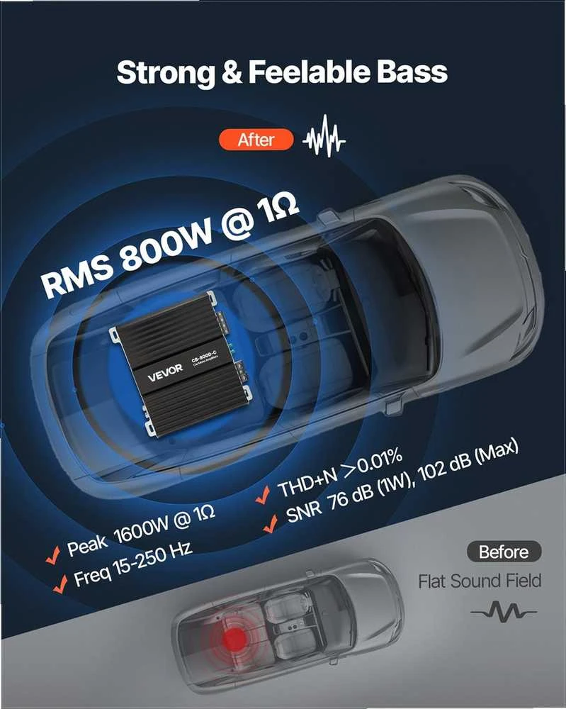 VEVOR Automobilinis mono stiprintuvas 800W RMS