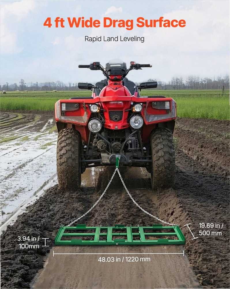 Vilkiamos akėčios, tvirtos konstrukcijos su reguliuojamais strypais ir 1830 mm grandine, įvažiavimų ir vejos lyginimui, landšafto grėblys ATV UTV traktoriui, žemės ūkio padargas