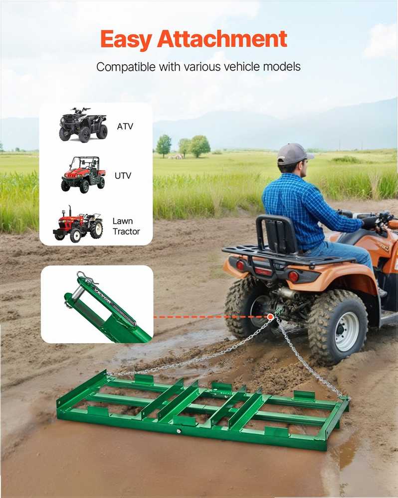 Vilkiamos akėčios, tvirtos konstrukcijos su reguliuojamais strypais ir 1830 mm grandine, įvažiavimų ir vejos lyginimui, landšafto grėblys ATV UTV traktoriui, žemės ūkio padargas