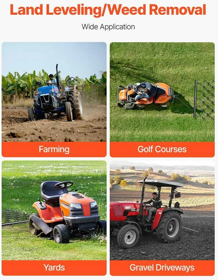 Vilktinis grėblys 1.2 x 1.7 m grandininis grėblys ATV vejos grėblys kraštovaizdžio lyginimui, dirvožės ruošimui, plotų purenimui ir žemės įdirbimui