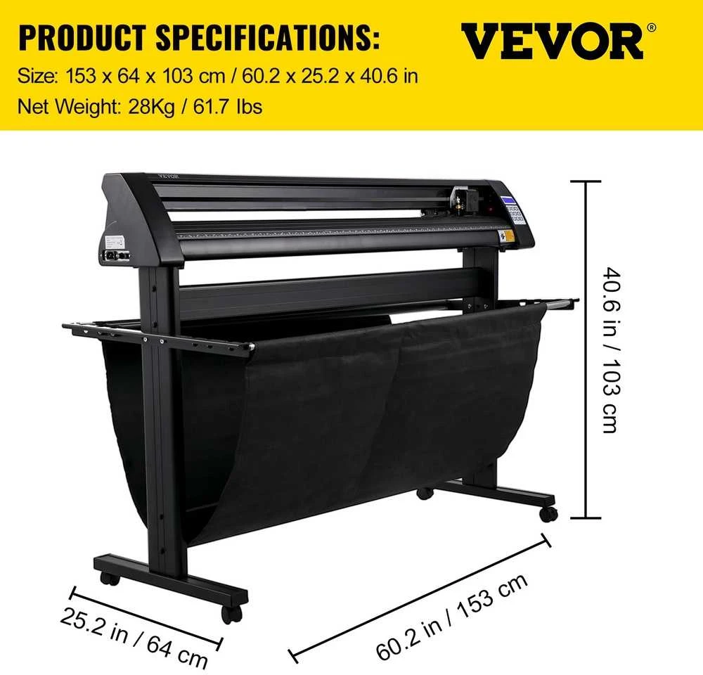 Vinilo pjaustytuvas 1350 mm, LED ekranas, optinė akis, pjaustyklis su stovu, reklaminių iškabų gamybai, lipdukų pjaustymo braižytuvas