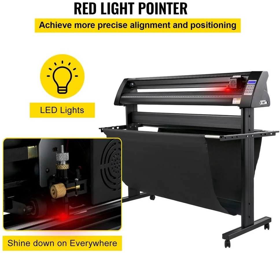 Vinilo pjaustytuvas 1350 mm, LED ekranas, optinė akis, pjaustyklis su stovu, reklaminių iškabų gamybai, lipdukų pjaustymo braižytuvas
