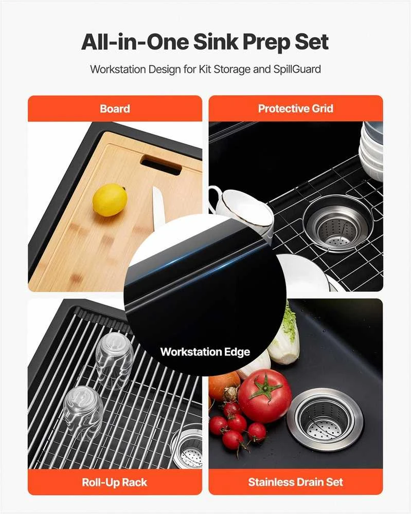 Virtuvės plautuvė su darbo zona nameliams ant ratų, pagalbinėms virtuvėms ir barams, po stalviršiu montuojama granitinė vieno dubens kriauklė, akmens masės praustuvas