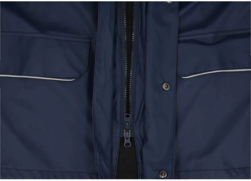 Vyriškas tamsiai mėlynas kostiumas nuo lietaus XL, 2 dalių, atsparus vandeniui, atšvaitai, lietpaltis