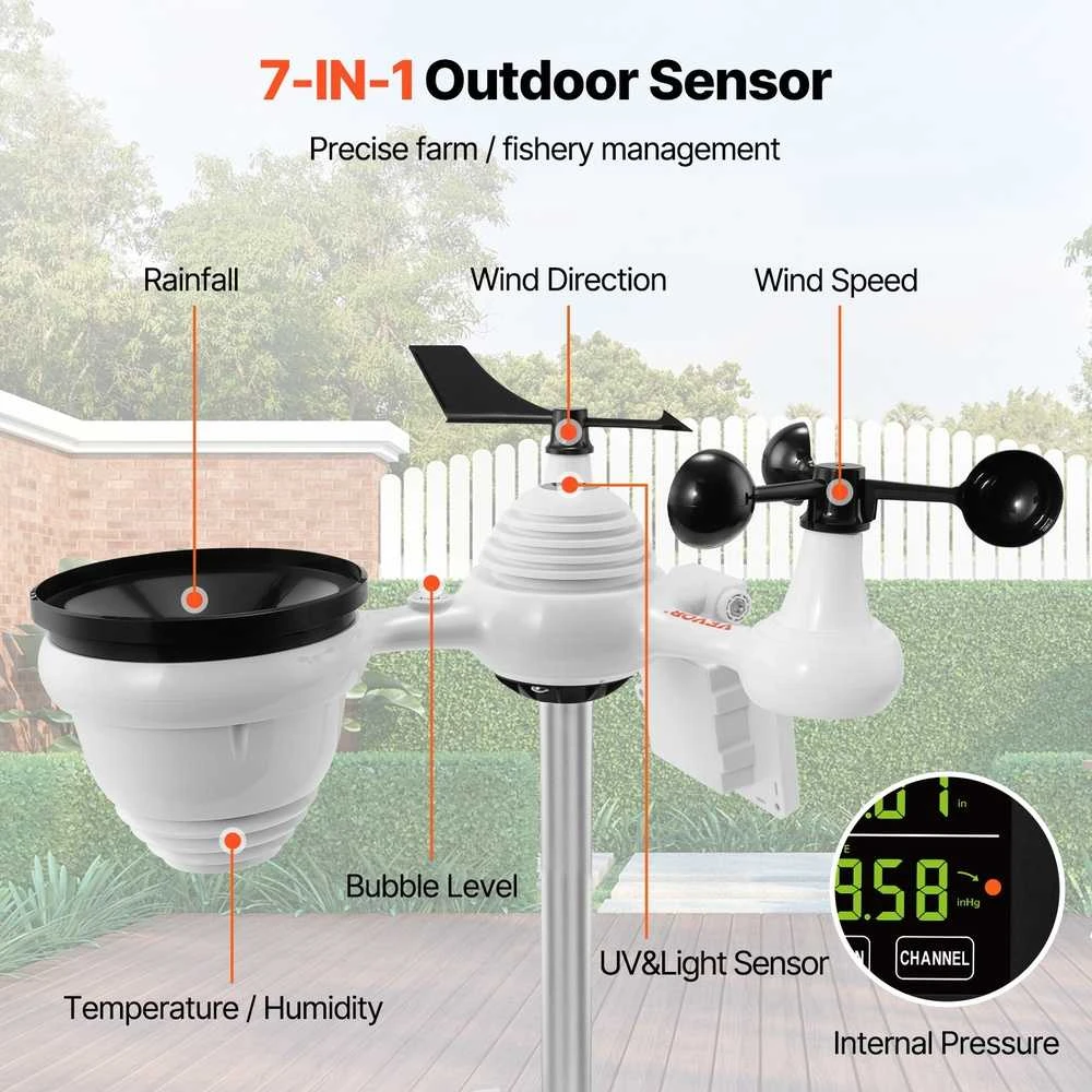 VEVOR Meteorologinė belaidė orų stotelė YT60234 7in1 WiFi