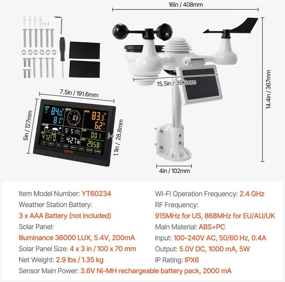 VEVOR Meteorologinė belaidė orų stotelė YT60234 7in1 WiFi