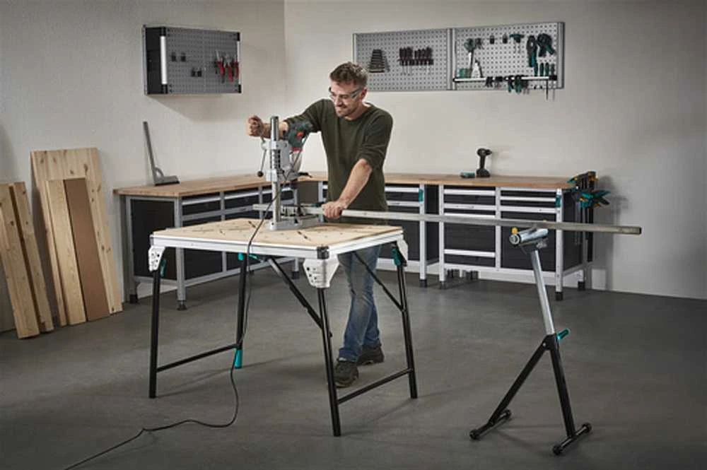 Wolfcraft Master Work 1600, sulankstomas dirbtuvių stalas, aliumininis darbo stalas, stalas dirbtuvėms, reguliuojamas darbo stalas