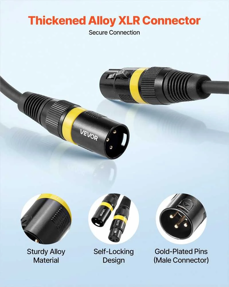 XLR mikrofono kabelis scenos apšvietimui, ekranuotas subalansuotas paauksuotas 30.48 m 2 vnt. pakuotė, hi-fi garso laidas, subalansuotas audio kabelis, scenos apšvietimo laidas, profesionalus garso kabelis