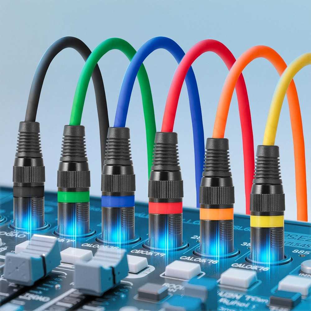 XLR mikrofono kabelis scenos apšvietimui ir garsui, 6 vnt., 6.1 m, ekranuotas subalansuotas paauksuotas, spalvotos jungtys, XLR laidas garso aparatūrai