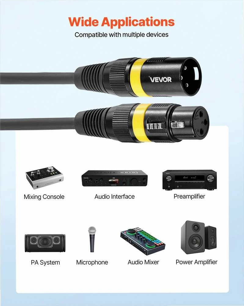 XLR mikrofono kabelis scenos apšvietimui, ekranuotas subalansuotas paauksuotas 30.48 m 2 vnt. pakuotė, hi-fi garso laidas, subalansuotas audio kabelis, scenos apšvietimo laidas, profesionalus garso kabelis
