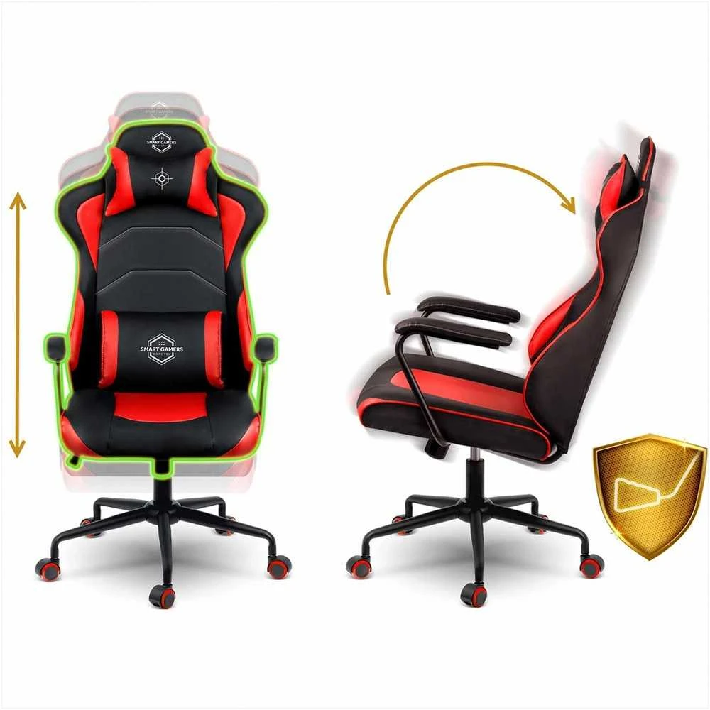 Žaidimų kėdė, ergonomiška biuro kėdė, patogi kompiuterio kėdė, raudona žaidimų sėdynė, reguliuojamo aukščio kėdė