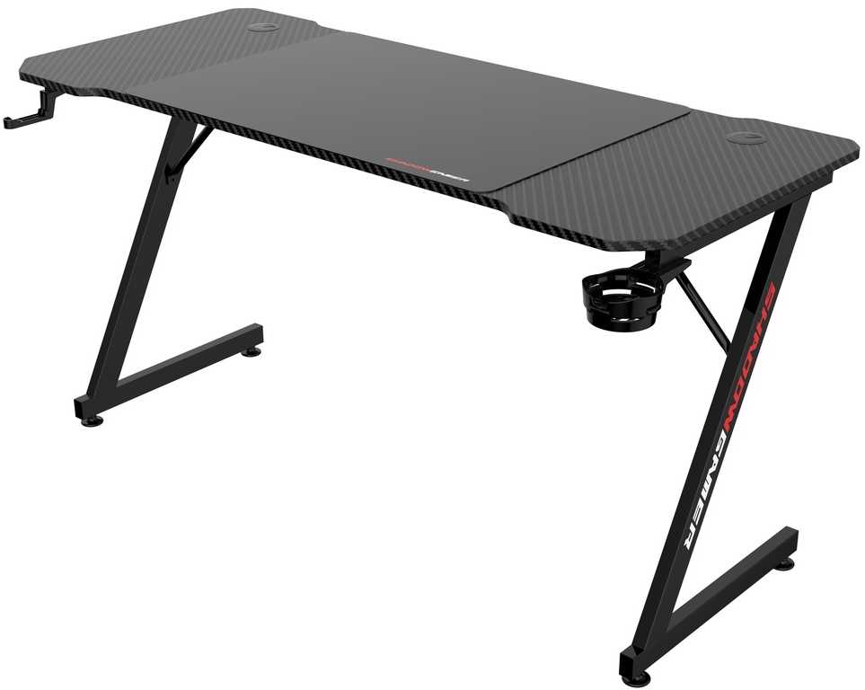 Žaidimų stalas 140 cm su kilimėliu, puodelio laikikliu, ausinių kabliu, juodas kompiuterio stalas, ergonomiška žaidimų stotis, PC stalas, konsolės stalas
