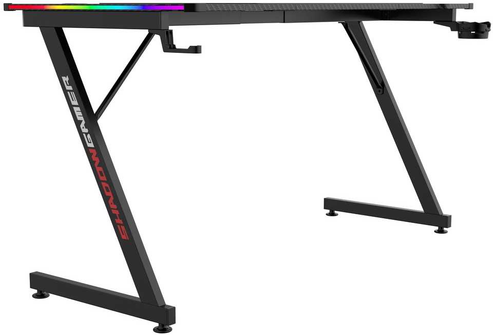 Žaidimų stalas 140 cm su RGB LED apšvietimu ir kilimėliu, juodas kompiuterio stalas, e-sporto stalas, žaidimų konsolės stalas, PC stalas