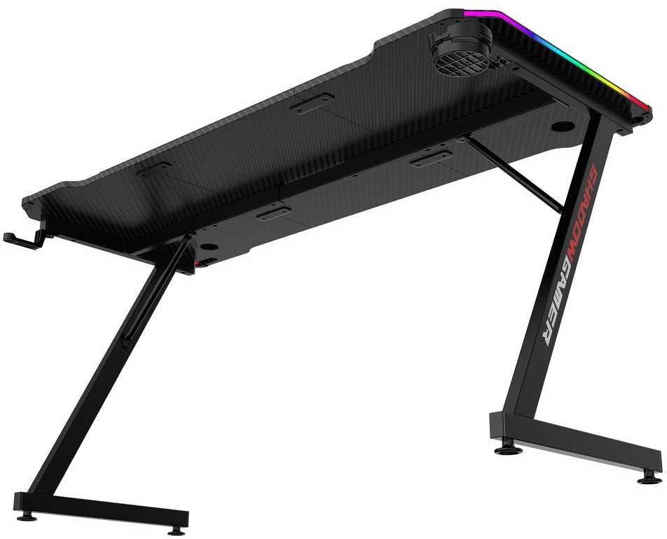 Žaidimų stalas 140 cm su RGB LED apšvietimu ir kilimėliu, juodas kompiuterio stalas, e-sporto stalas, žaidimų konsolės stalas, PC stalas