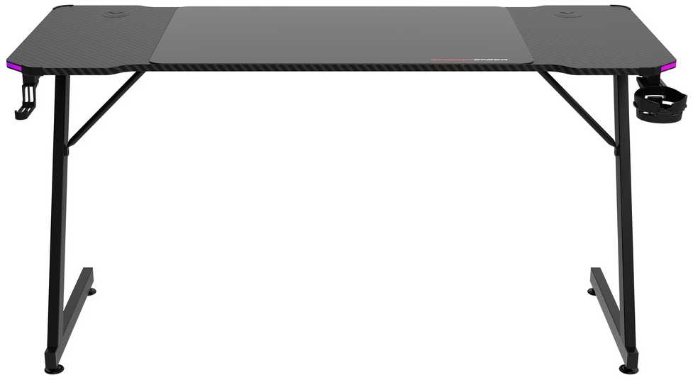 Žaidimų stalas 140 cm su RGB LED apšvietimu ir kilimėliu, juodas kompiuterio stalas, e-sporto stalas, žaidimų konsolės stalas, PC stalas