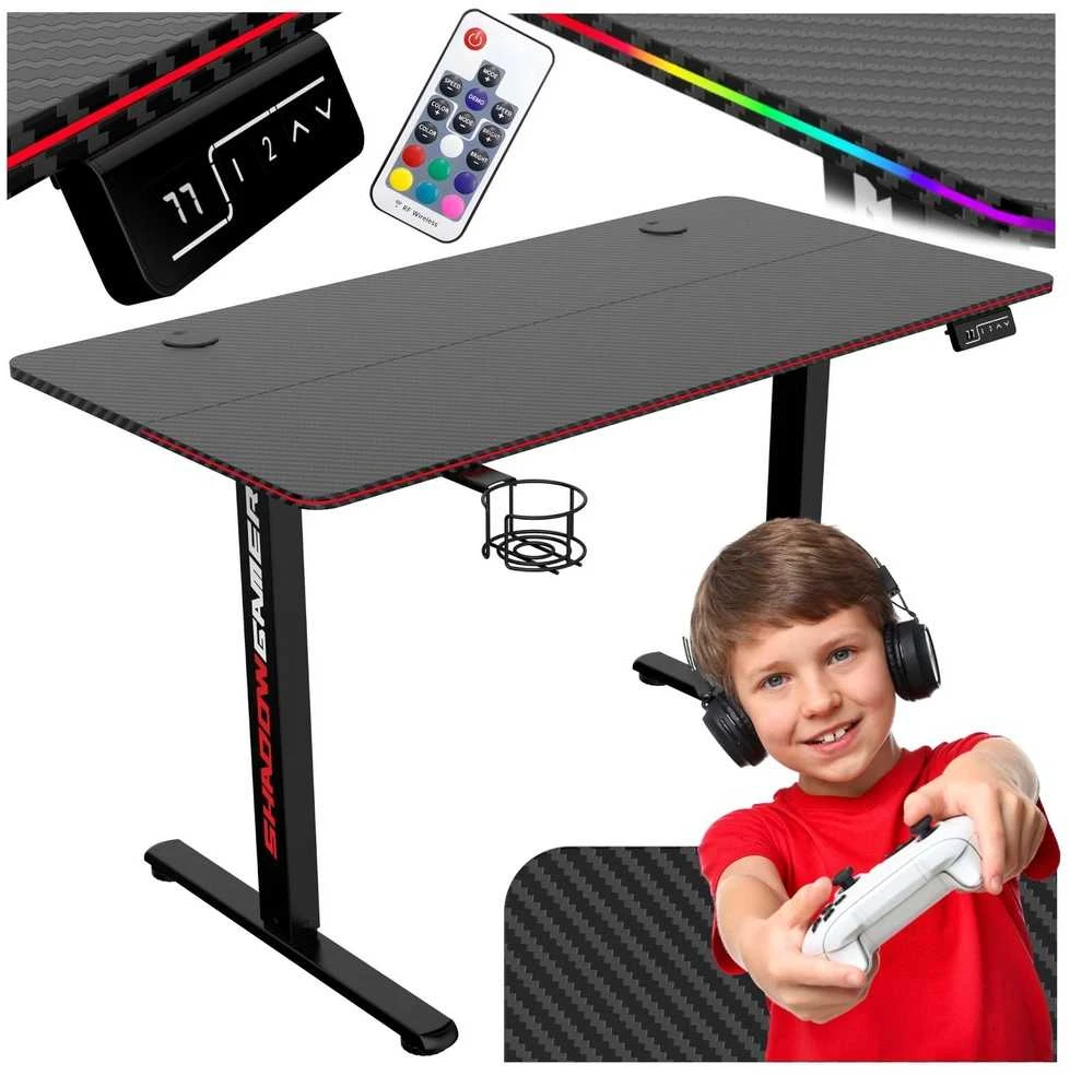 Žaidimų stalas elektrinis, RGB LED, 120 cm, reguliuojamas aukštis, ergonomiškas, kompiuterio stalas, žaidimų konsolės stalas