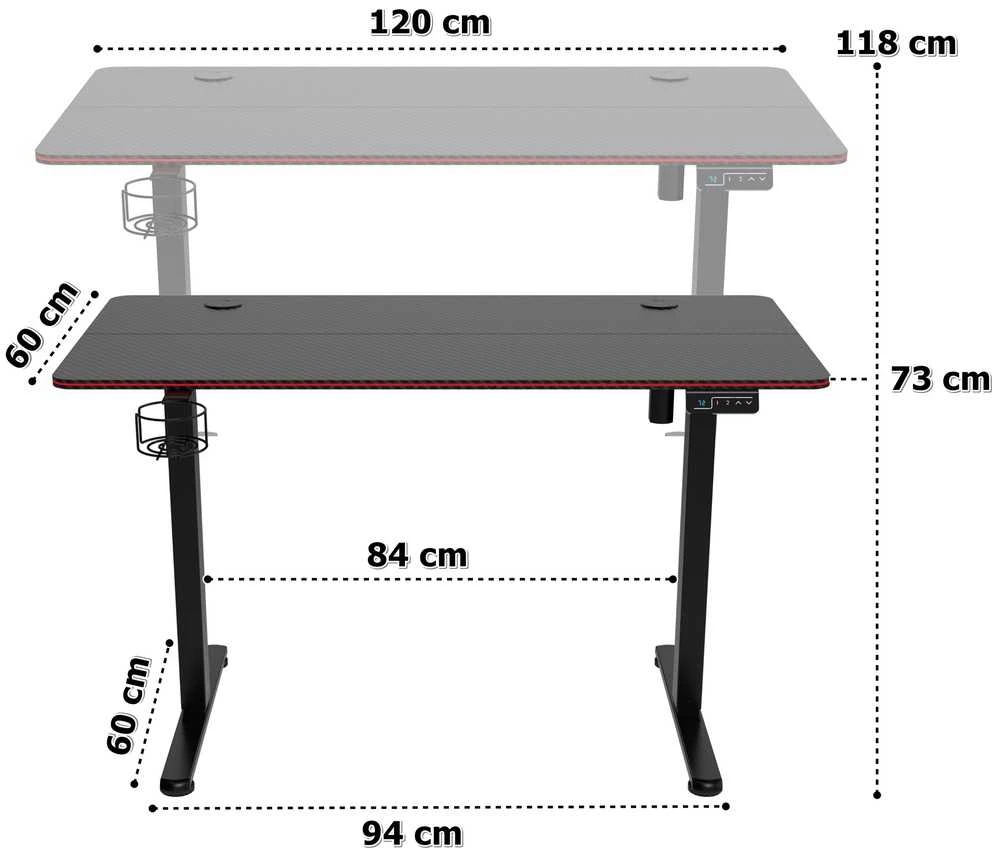 Žaidimų stalas elektrinis, RGB LED, 120 cm, reguliuojamas aukštis, ergonomiškas, kompiuterio stalas, žaidimų konsolės stalas