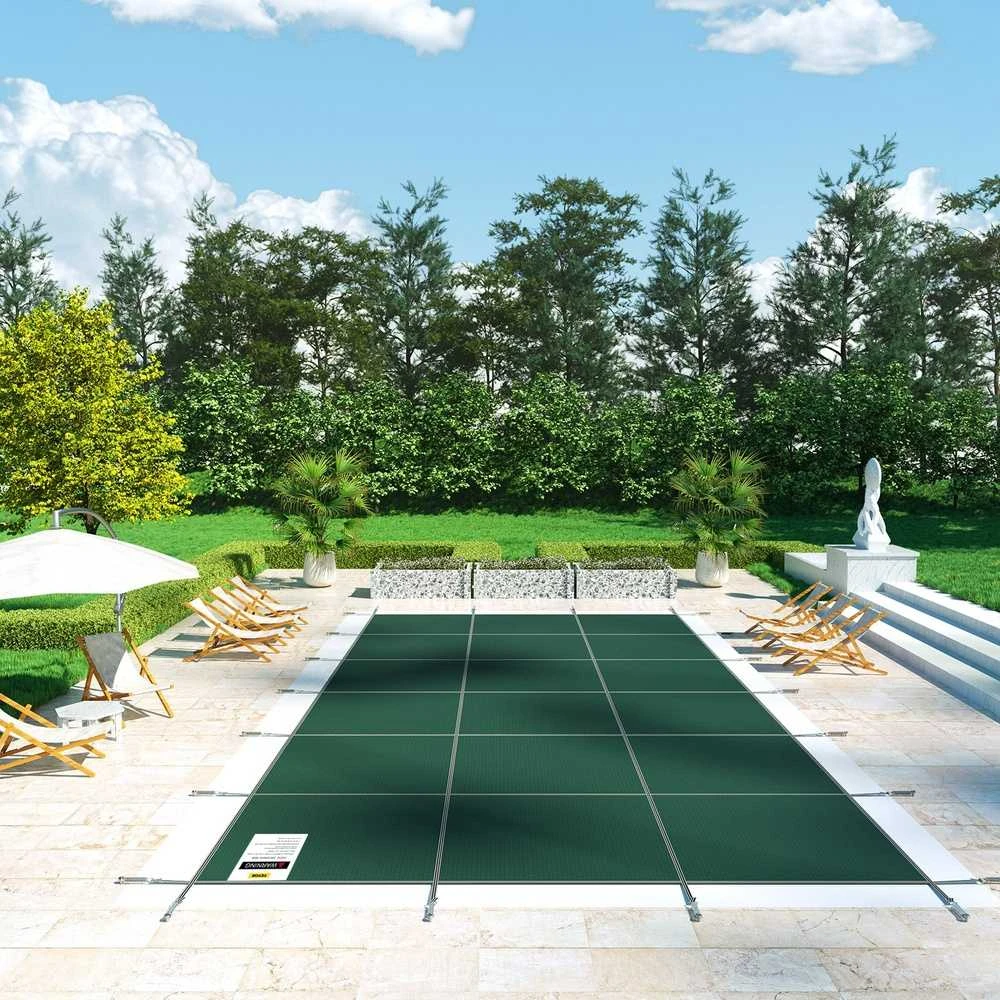 Žalias tinklelis baseino uždangalas 6.1x12.2m. Apsauginis žiemos užtiesalas, stačiakampis brezentas, tinklas
