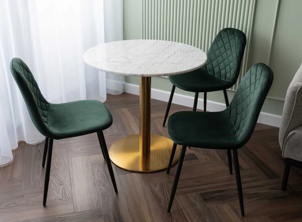 Žalios aksominės valgomojo kėdės, modernus dizainas, patogi sėdynė, 83 cm aukščio, minkštos, stilingos, virtuvės kėdės