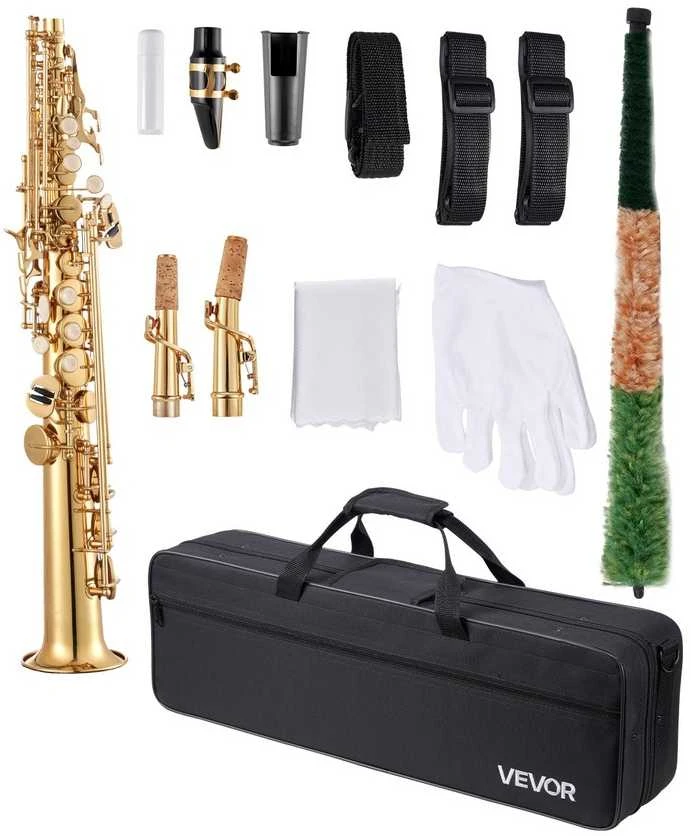 Žalvarinis sopraninis saksofonas Bb, pradedantiesiems, 23 klavišų, solo ir džiazo atlikimui, patvarus elektroforezinis padengimas, pučiamasis instrumentas, saksas