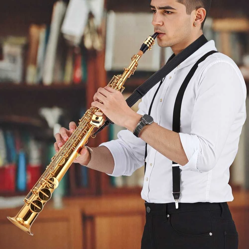 Žalvarinis sopraninis saksofonas Bb, pradedantiesiems, 23 klavišų, solo ir džiazo atlikimui, patvarus elektroforezinis padengimas, pučiamasis instrumentas, saksas