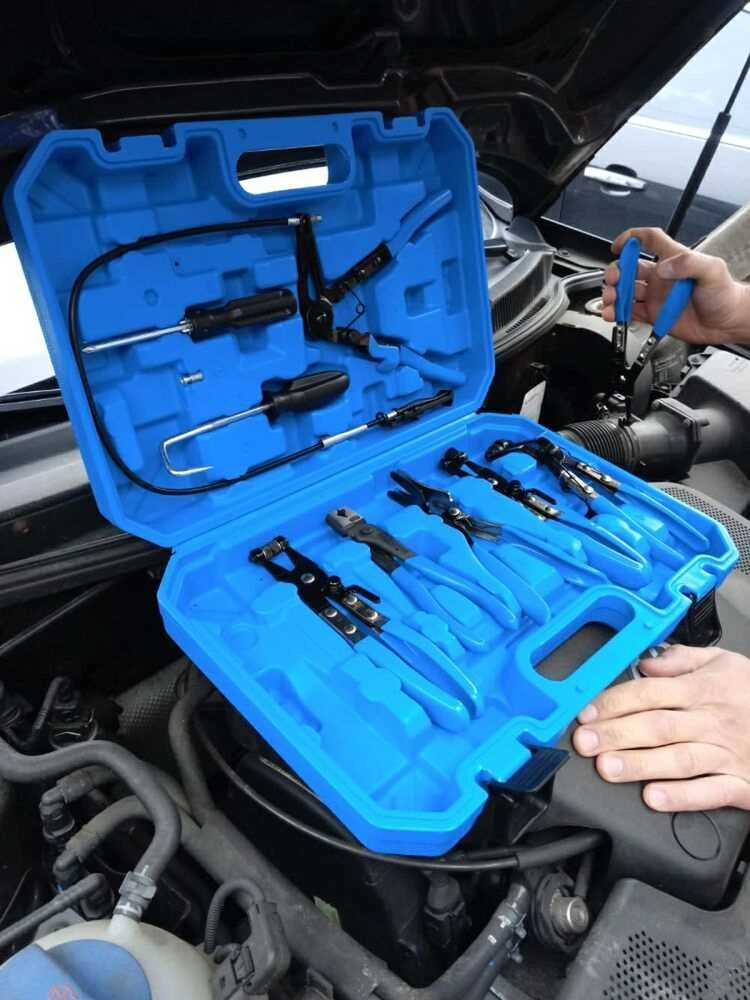 Žarnų spaustukų replių rinkinys, automobiliams ir dirbtuvėms, sukamieji žandikauliai, trosu valdomos replės, 18-54 mm žarnų spaustukų nuėmimo įrankis