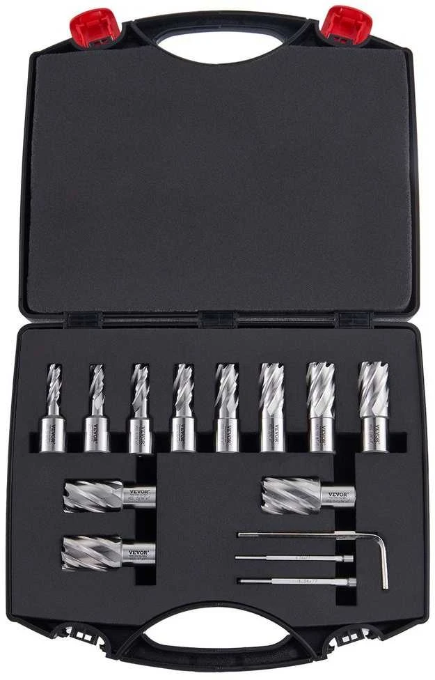 Žiedinių frezų rinkinys, magnetiniams grąžtams, 13 dalių HSS magnetinių grąžtų rinkinys, 2.5 cm pjovimo gylis, plieno ir metalo pjovimas, sunkiosios žiedinės frezos