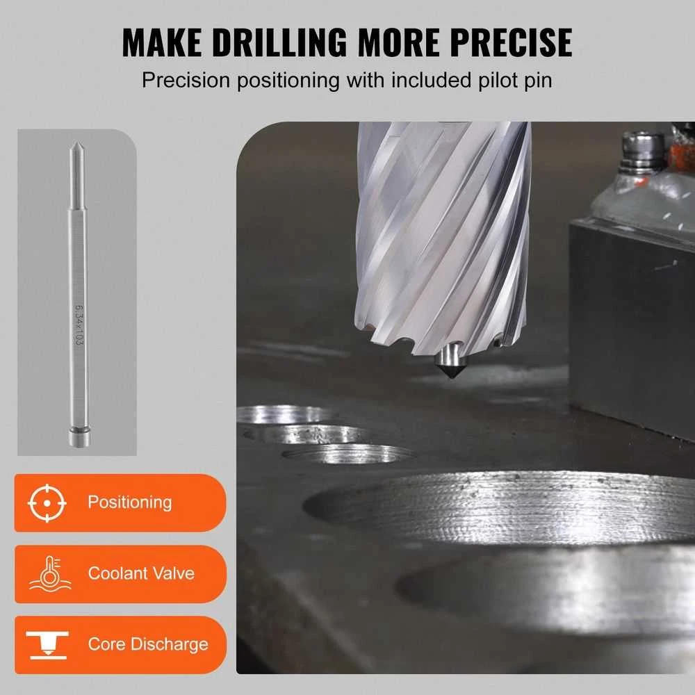 Žiedinių frezų rinkinys, magnetiniams gręžtuvams, greitaeigio plieno skylių pjūklai, 25.4 mm iki 50.8 mm bimetalinių frezų rinkinys, Weldon kotelio skylių frezų rinkinys
