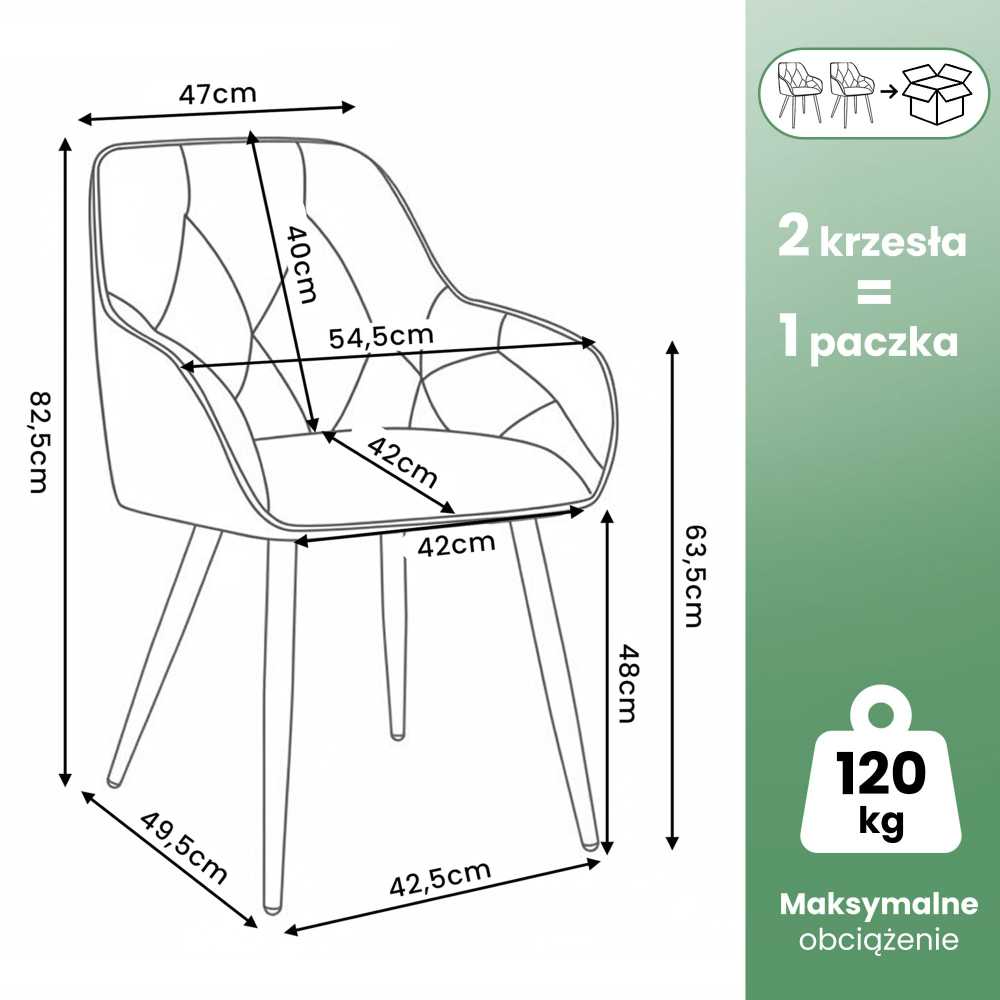 Akord Diamante dygsniuotos valgomojo kėdės su veliūro apmušalu, 2 vnt., tamsaus grafito spalvos, juodos kojelės