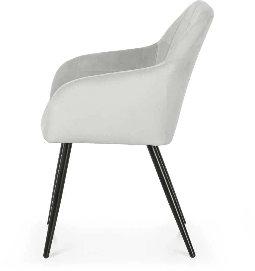 Akord Luxano kvadratiniu raštu dygsniuotos minkštos valgomojo kėdės, 4 vnt., pilkos spalvos, juodos kojelės