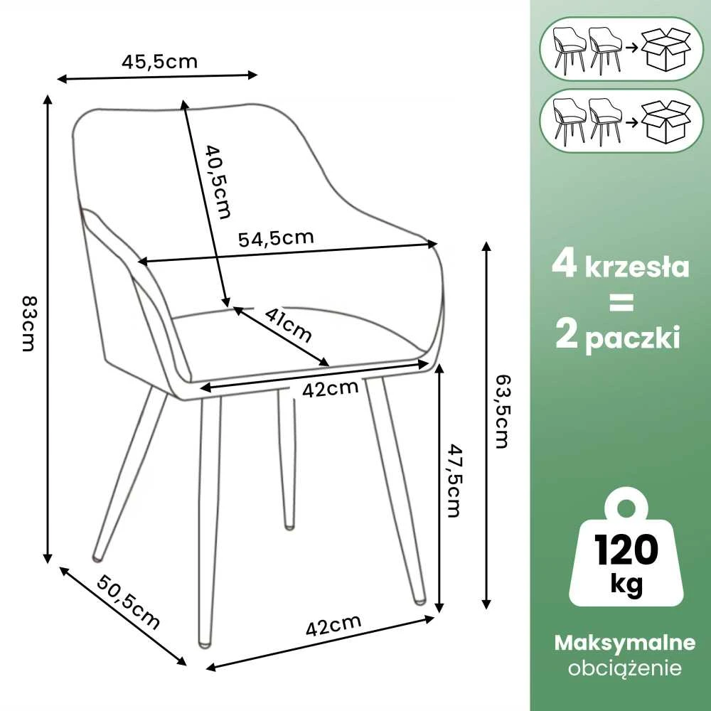 Akord Estelle lygios valgomojo kėdės su veliūro apmušalu, 4 vnt., juodos spalvos, aukso spalvos kojelės
