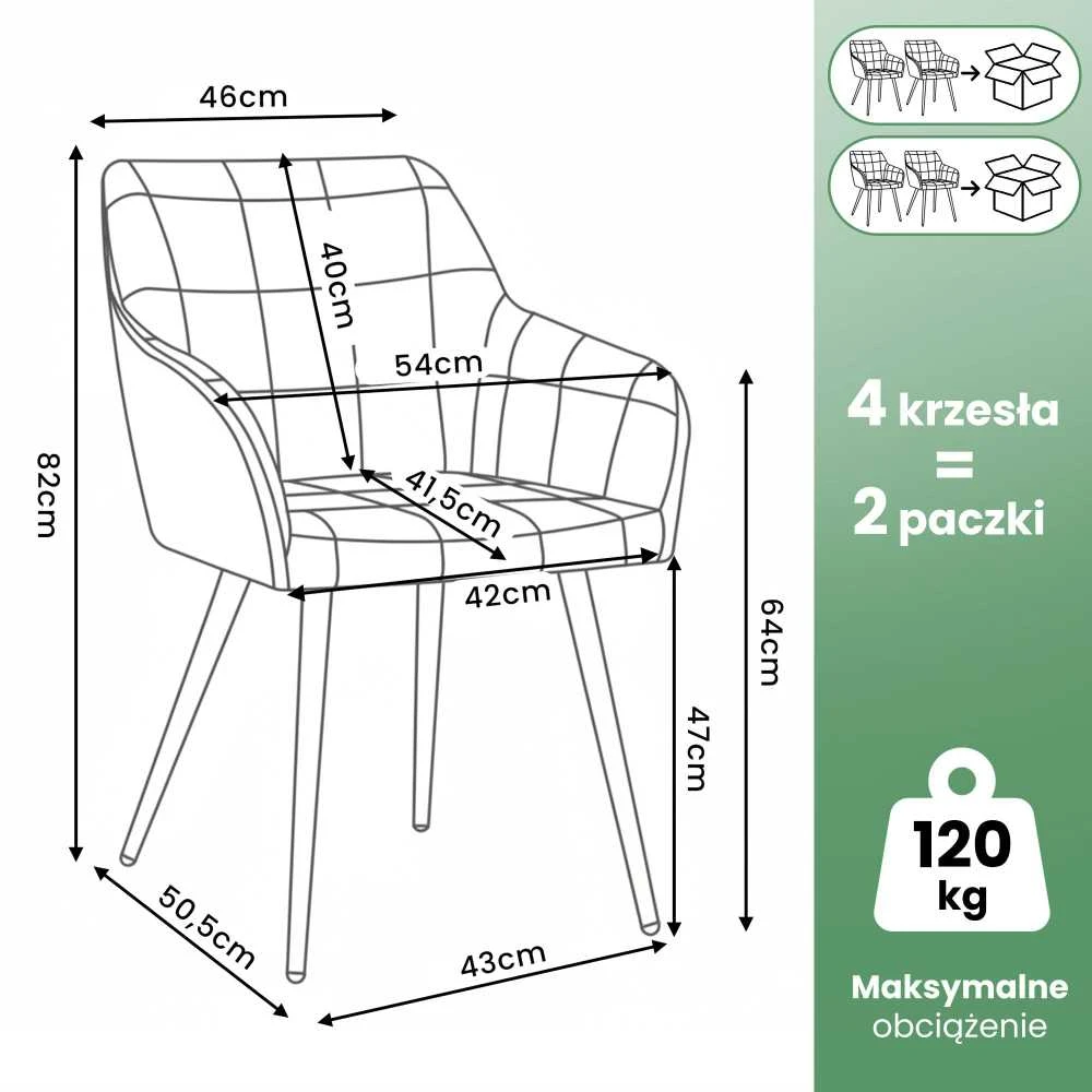 Akord Luxano kvadratiniu raštu dygsniuotos minkštos valgomojo kėdės, 4 vnt., pilkos spalvos, aukso spalvos kojelės