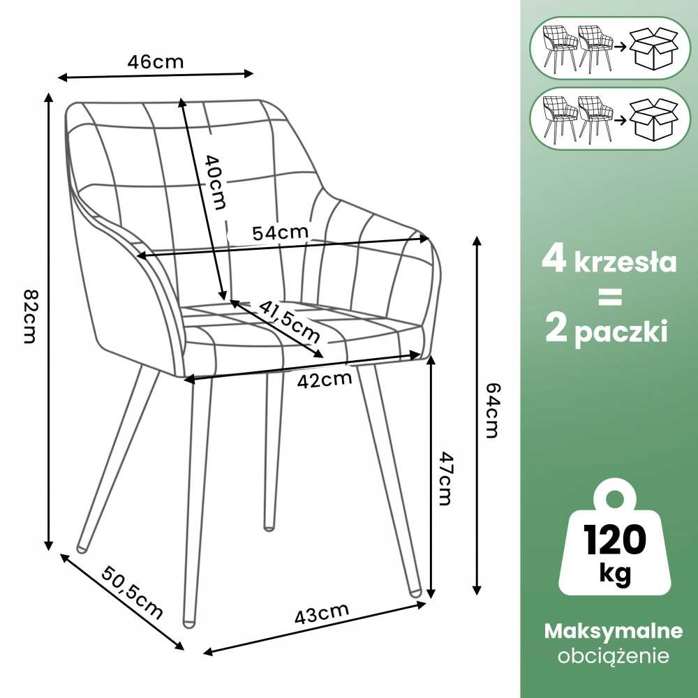 Akord Luxano kvadratiniu raštu dygsniuotos minkštos valgomojo kėdės, 4 vnt., smėlio spalvos, juodos kojelės