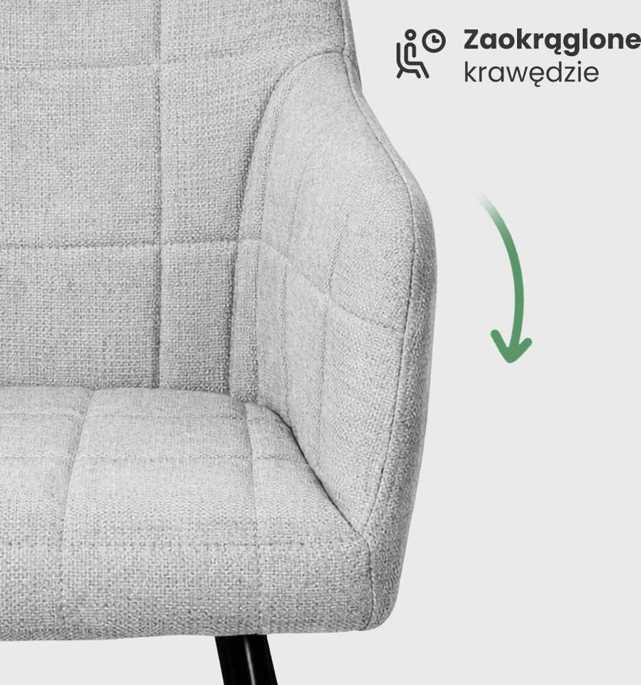 Akord Luxano kvadratiniu raštu dygsniuotos minkštos valgomojo kėdės, 4 vnt., šviesiai pilkos spalvos, juodos kojelės