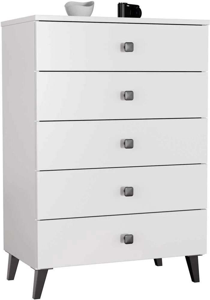 Akord Mobi K-05 komoda, 5 stalčiai, baltos / juodos spalvos