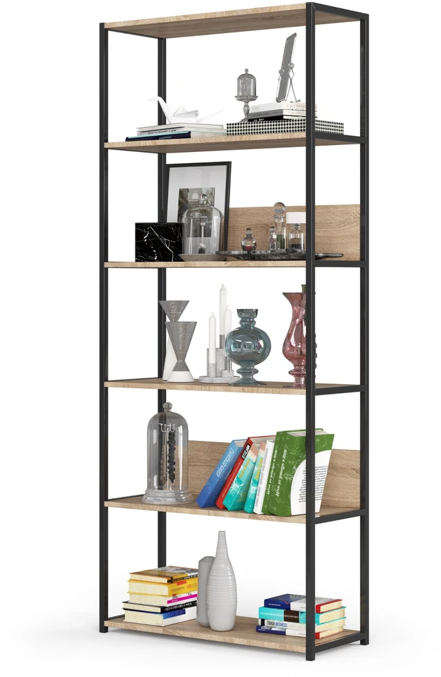 Akord industrinio stiliaus lentynų stelažas, juodos / Sonoma ąžuolo spalvos