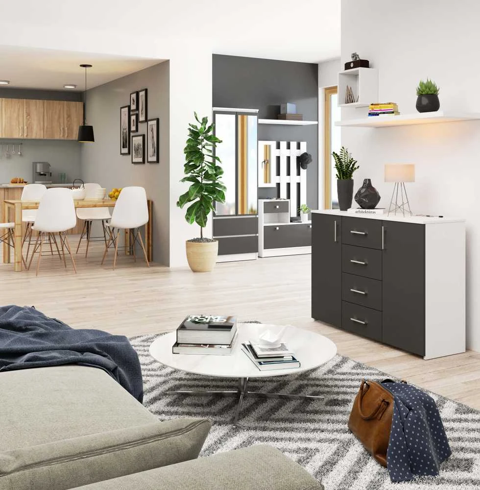 Akord komoda, 1 lentyna, baltos / grafito pilkos spalvos