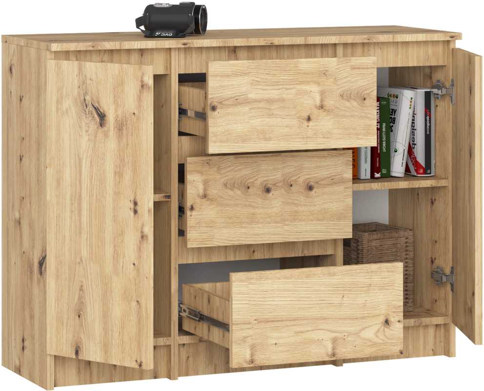 Akord komoda, 2 durelės ir 3 stalčiai, Artisan ąžuolo spalvos