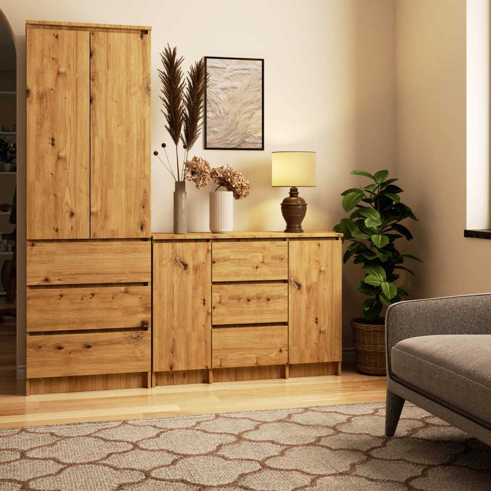 Akord komoda, 2 durelės ir 3 stalčiai, Artisan ąžuolo spalvos