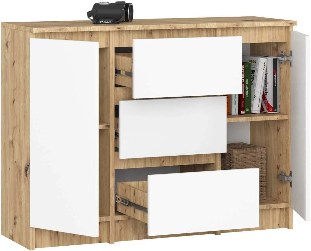 Akord komoda, 2 durelės ir 3 stalčiai, Artisan ąžuolo / baltos spalvos