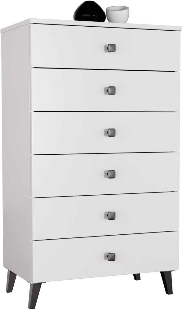 Akord Mobi K-06 komoda, 6 stalčiai, baltos / juodos spalvos