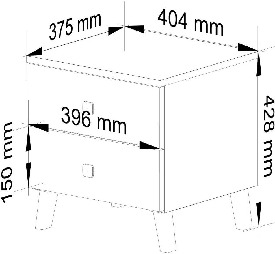 Akord Mobi K-02 naktinis staliukas, 2 stalčiai, baltos / juodos spalvos