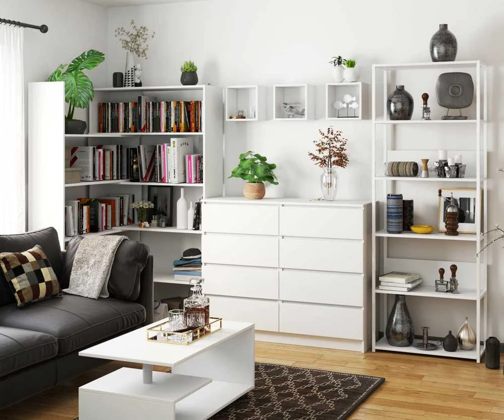 Akord lofto stiliaus metalinis stelažas, baltos spalvos