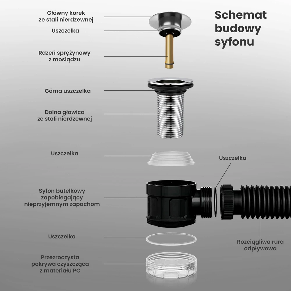 Akord praustuvo sifono ir dugno vožtuvo komplektas, chromo spalvos