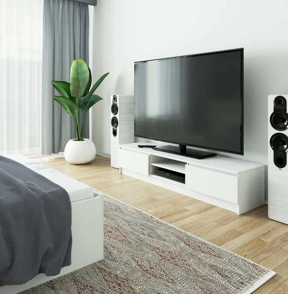 TV staliukas Akord televizoriaus spintelė, 2 durelės, baltos spalvos