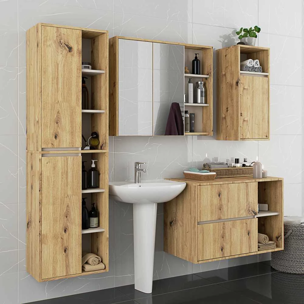 Akord Vami spintelė praustuvui, 2 stalčiai ir 2 lentynos, Artisan ąžuolo / kašmyro spalvos