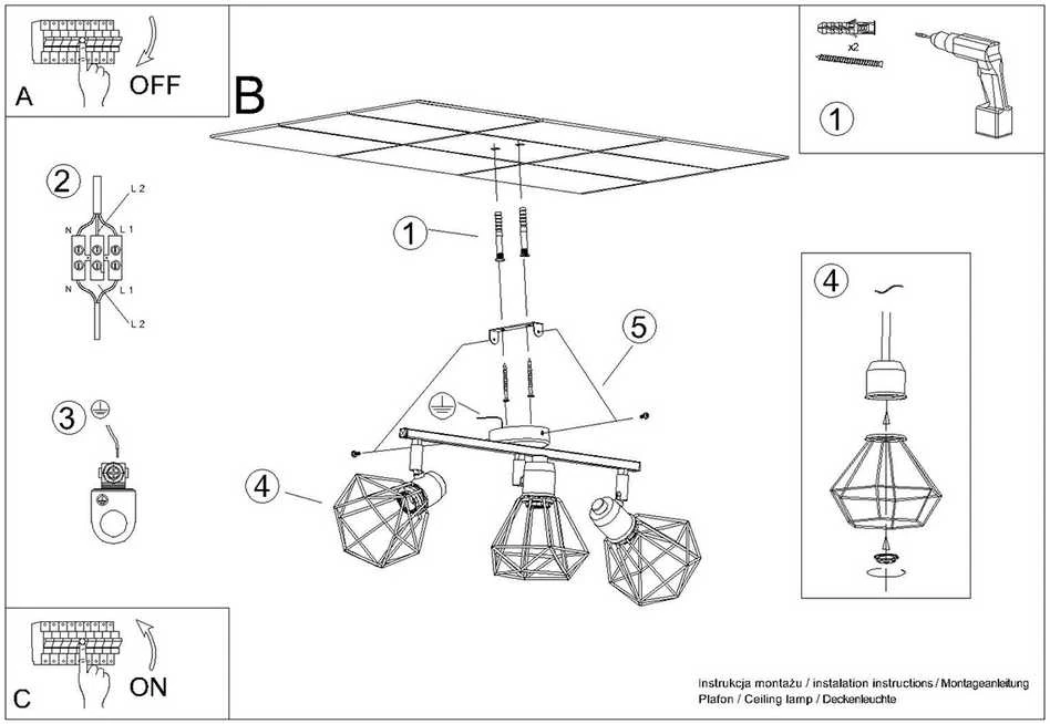 Sollux Lighting Lubinis šviestuvas ARTEMIS 3 juodas