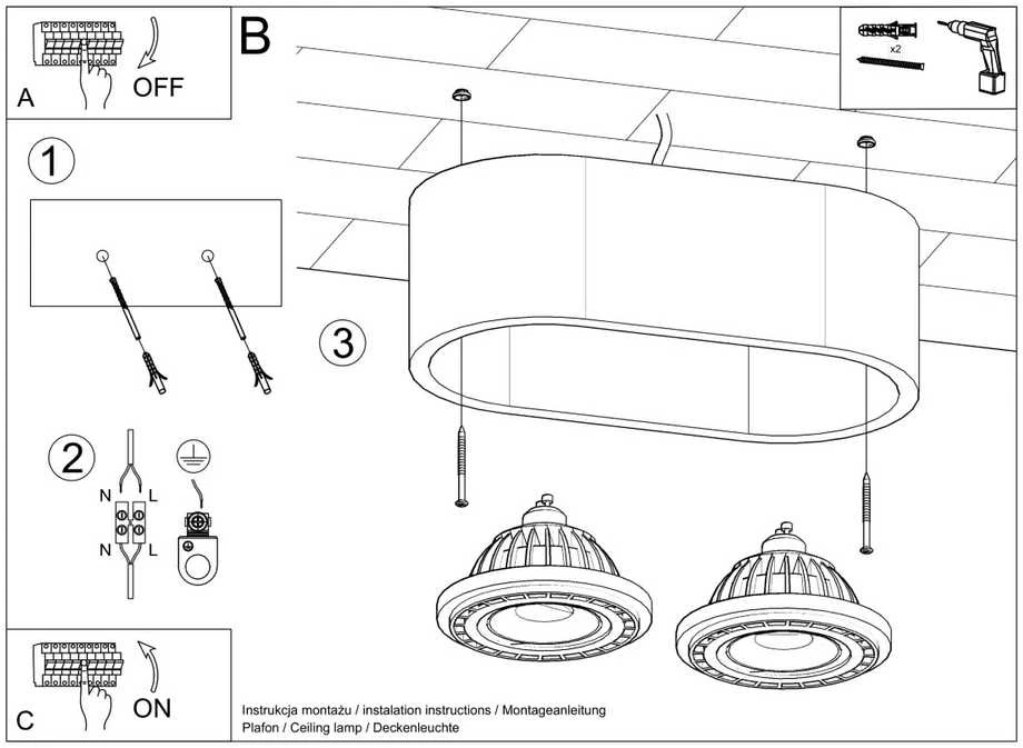 Sollux Lighting Lubinis šviestuvas BASIC 2 concrete