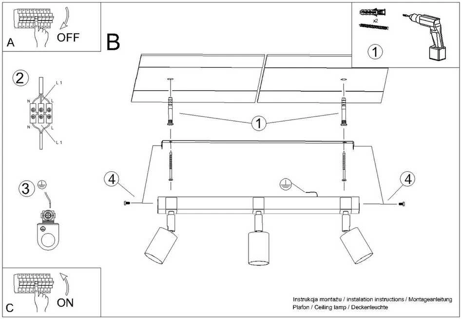 Sollux Lighting Lubinis šviestuvas FAGER 3 juodas